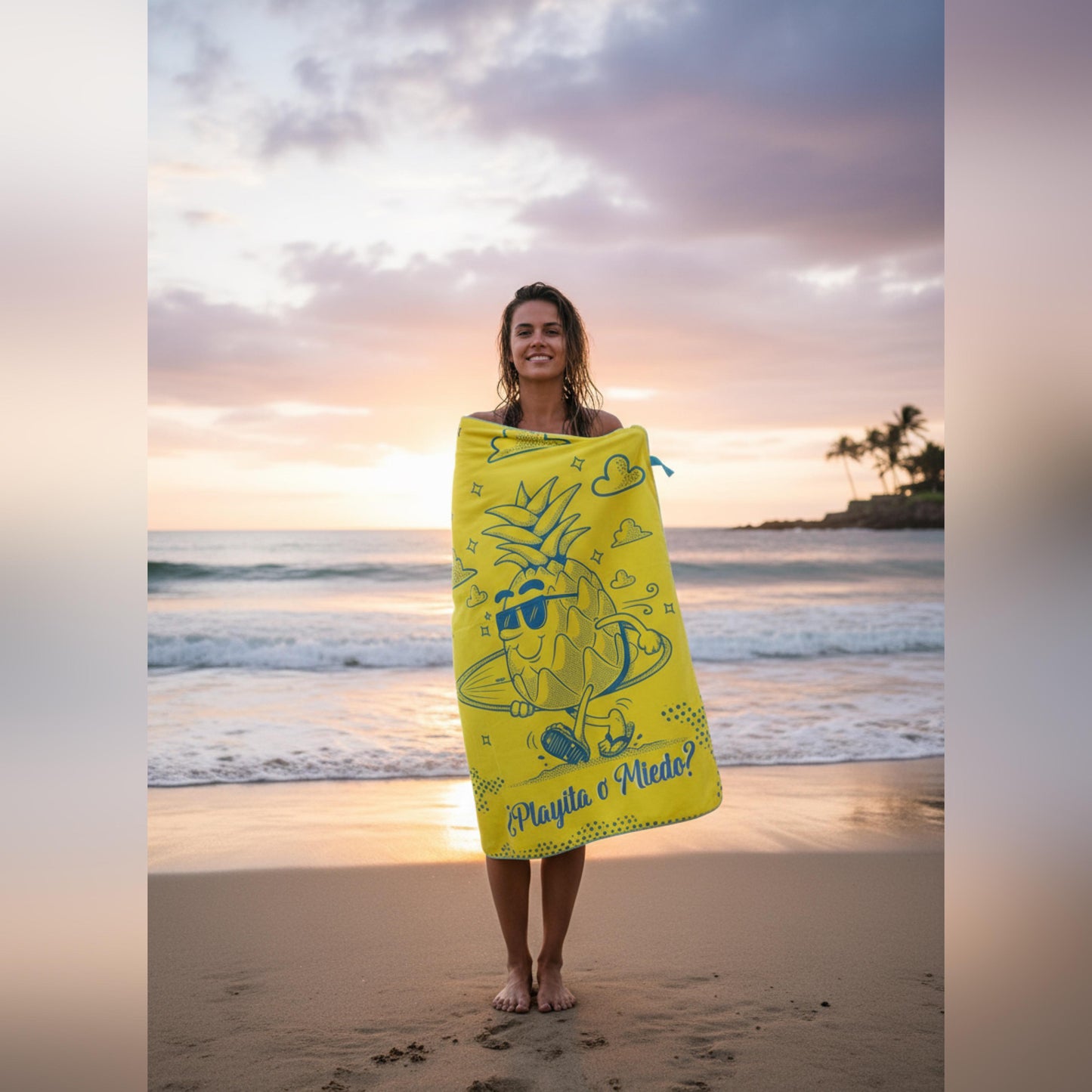 Toallas De Microfibra Estampadas 130x80cm Playita o Miedo Amarilla