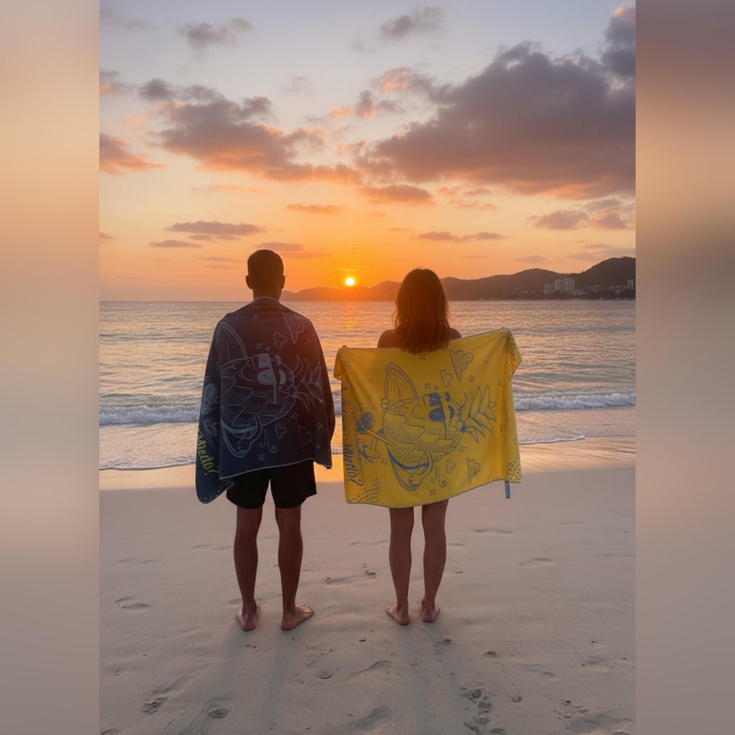 Toallas De Microfibra Estampadas 130x80cm Playita o Miedo Azul